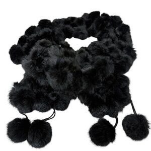 Fur Pompom Scarf Black 6x64" Evening Accessory Party Prom
